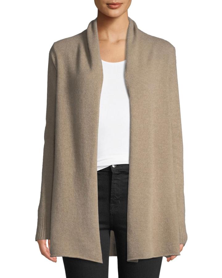 Cashmere Open-front Computer Cardigan, Tan