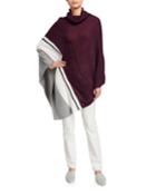 Asymmetric Poncho Sweater With Colorblock