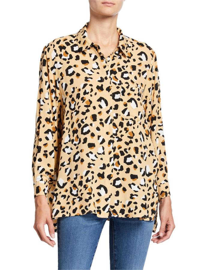 Elisa Leopard-print Button-down Shirt W/ Chest Pocket