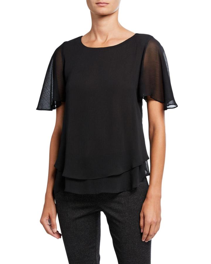 Double Layer Flutter-sleeve Blouse