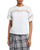 Crewneck Short-sleeve Lace-inset T-shirt
