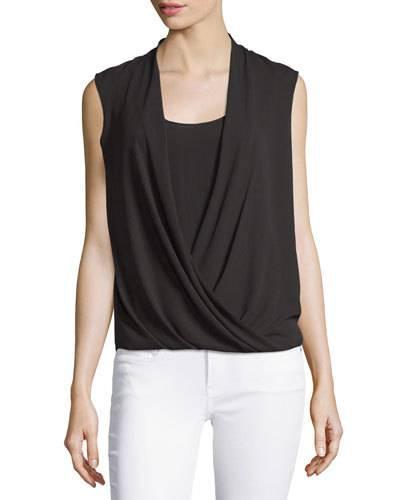 Raychel Draped Surplice Tank, Black