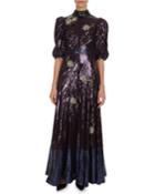Evadne Floral Sequined Silk Organza Gown