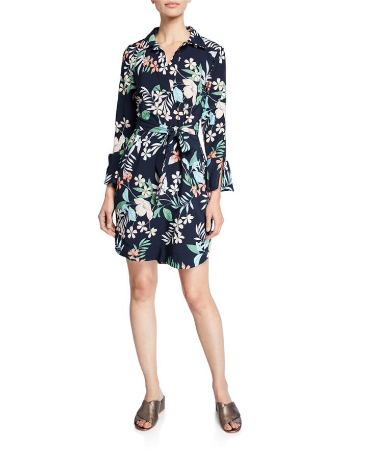 Floral Printed Waist-tie Crepe Dress