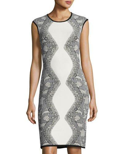 Printed Sleeveless Sweaterdress, Black/white