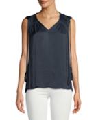 Ruched-shoulder V-neck Blouse