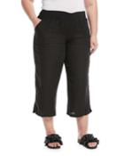 Knit-waist Cropped Linen Pants,
