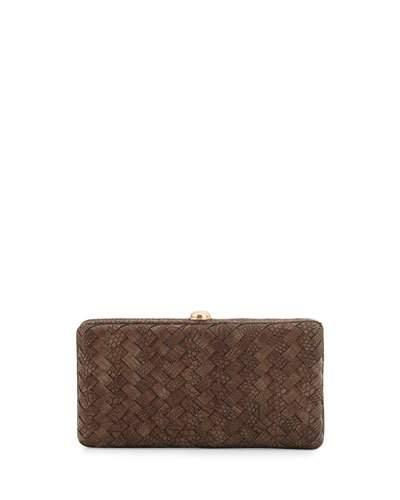 Woven Reptile Faux-leather Clutch Bag, Cocoa