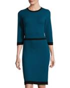 Melanie Knit 3/4-sleeve Dress, Blue/black