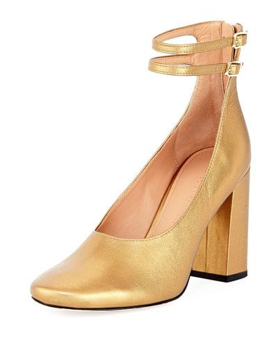 Plum Metallic Ankle-wrap Pump