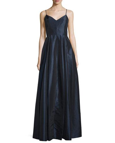 Sleeveless V-neck Ball Gown, Navy