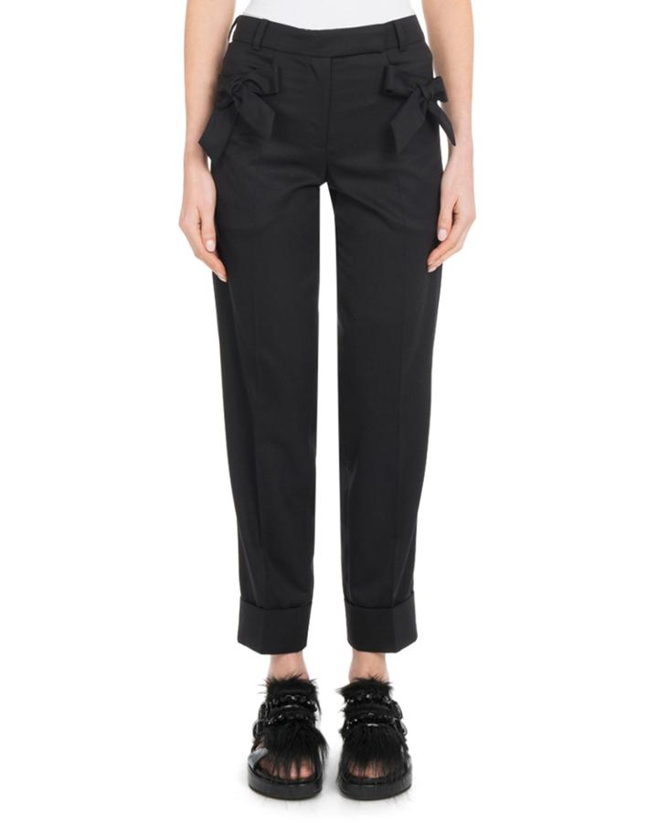 Bow-detail Straight-leg Slim Stretch-wool Cropped Pants