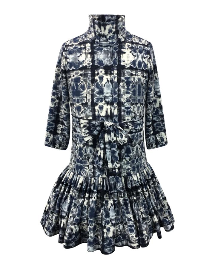 Knit Turtleneck Dress W/ Pleated Drop Waist,