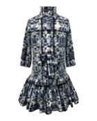 Knit Turtleneck Dress W/ Pleated Drop Waist,