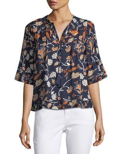 Pleated Floral-print Peasant Top