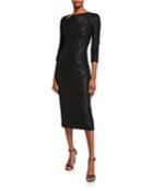 Statement Sequin Asymmetric-neck 3/4-sleeve Dress