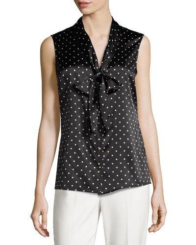 Mini Dot-print Charmeuse Blouse, Black/white