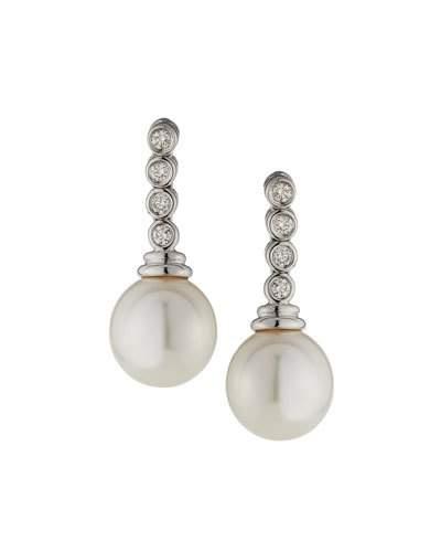 14k Diamond & Pearl Drop Earrings,