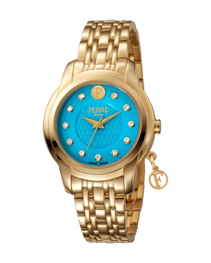 34mm Bracelet Watch W/ Logo Charm, Blue