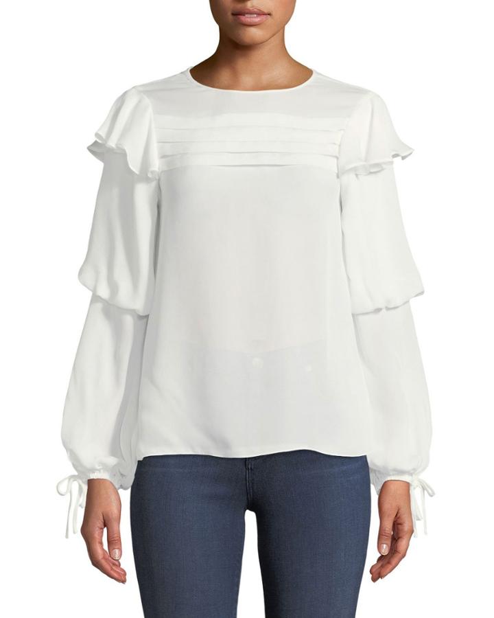 Finch Long-sleeve Silk Blouse With Pleating & Ruffles