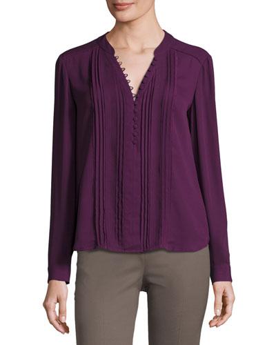 Aida Pleat-front Long-sleeve Top, Fig