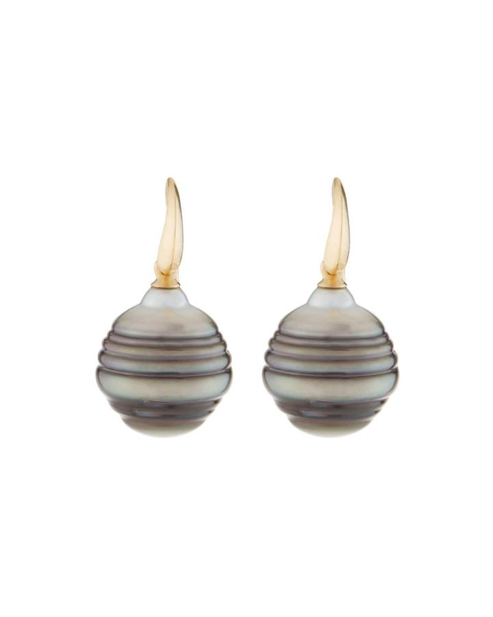 14k Gray Tahitian Pearl Drop Earrings,
