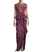 Floral Scuba-knit Peplum Gown