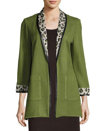 3/4-sleeve Waffle-knit Jacket,