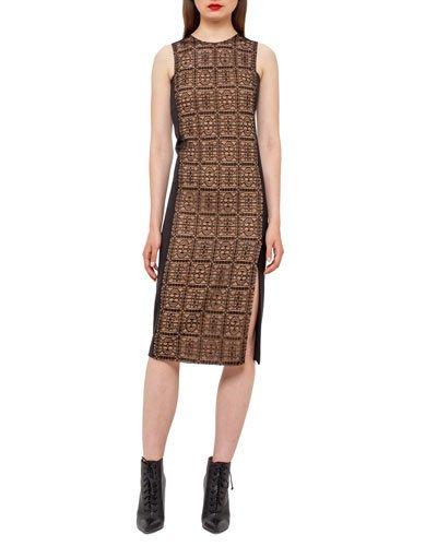 Lace-front Sleeveless Sheath Dress, Black