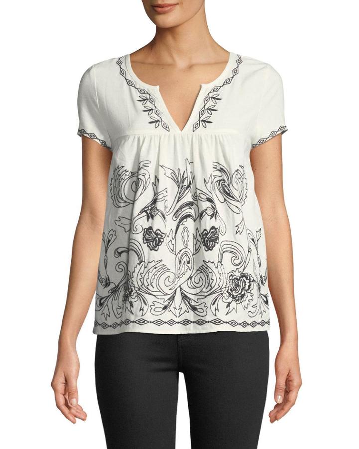 Embroidered Babydoll Blouse