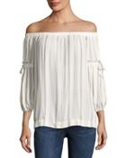 Striped Off-the-shoulder Shirt, White Pattern