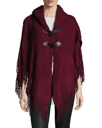 Fringed Knit Toggle-front Cape