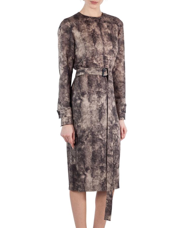 Shearling-print Wool Belted Dress