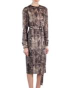 Shearling-print Wool Belted Dress