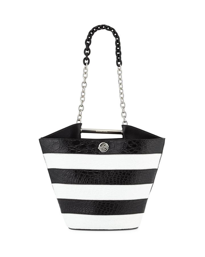 Mini Striped Bucket Bag, Black/white