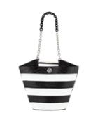Mini Striped Bucket Bag, Black/white