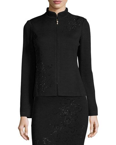 Embellished Santana Knit Jacket, Black