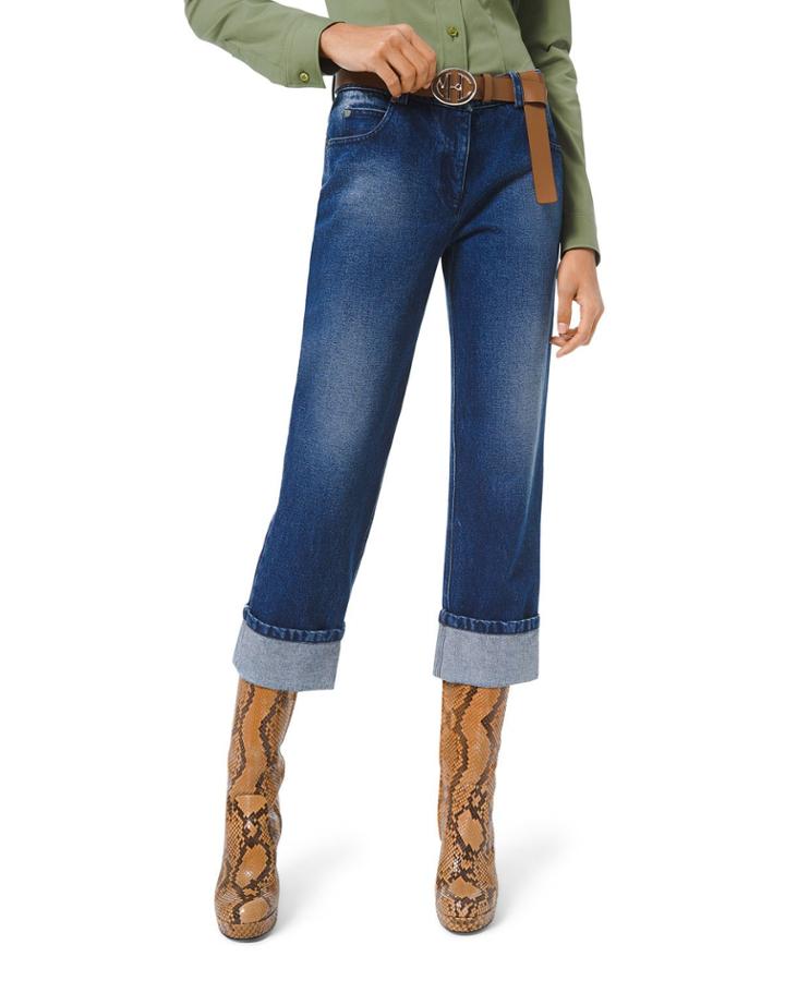 Washed Denim Cuffed-leg Jeans
