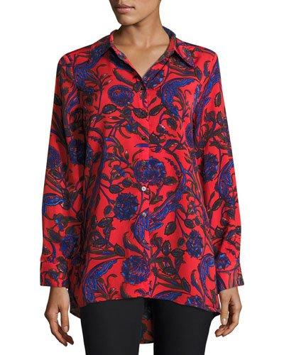 Floral-print Pleat-back Tunic,