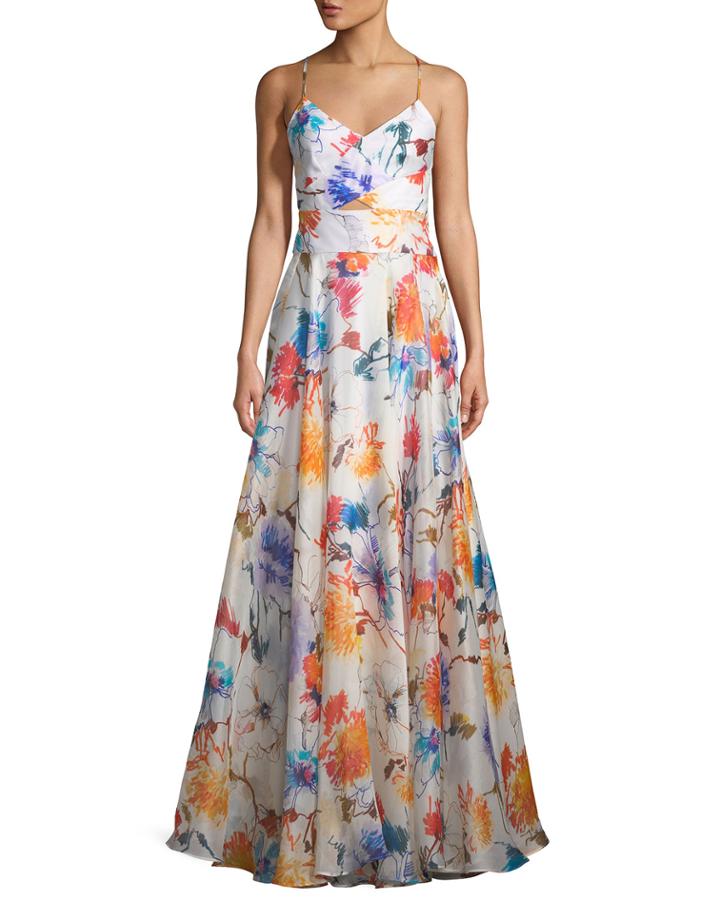 Alana Floral-print Silk Gazar Gown