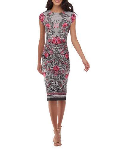 Scroll-print Scuba Midi Dress, Pink