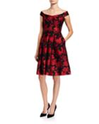 Off-the-shoulder Brocade Fit-and-flare Cocktail Dress With Pockets