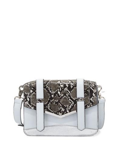Remy Snake-embossed Crossbody Bag, Salt Water/black/white