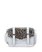 Remy Snake-embossed Crossbody Bag, Salt Water/black/white