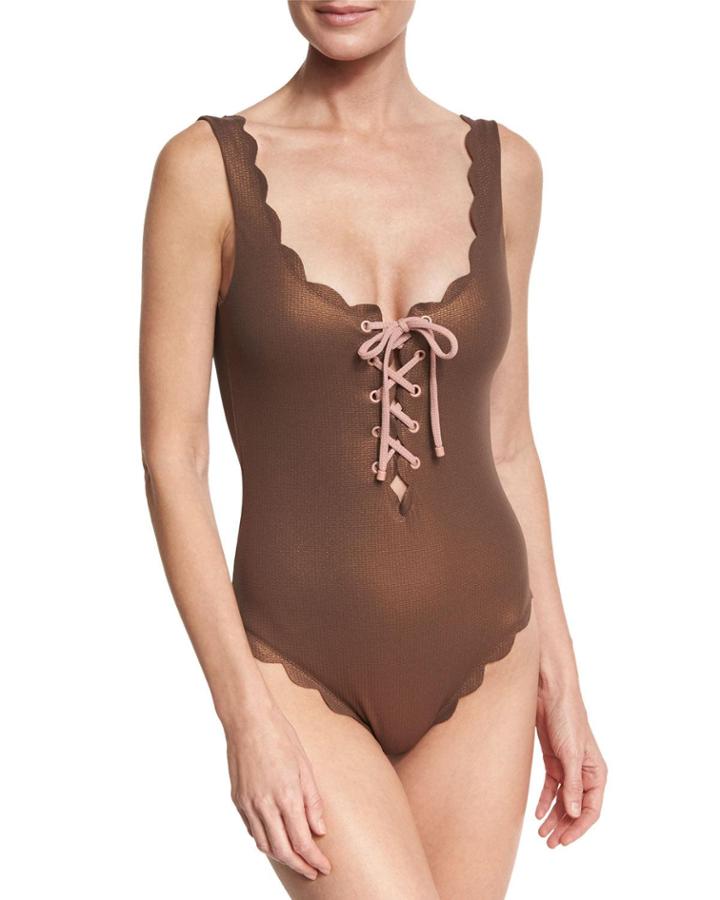 Palm Springs Scalloped Lace-up Maillot,