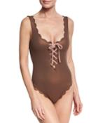 Palm Springs Scalloped Lace-up Maillot,