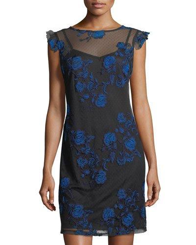 Swiss Dot Floral-embroidered Dress