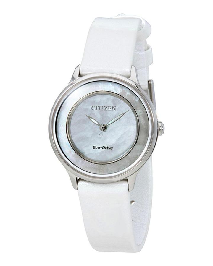 30mm Eco-drive Leather Watch, Mother-of-pearl