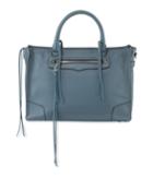 Regan Large Leather Satchel Tote Bag, Dusty Blue