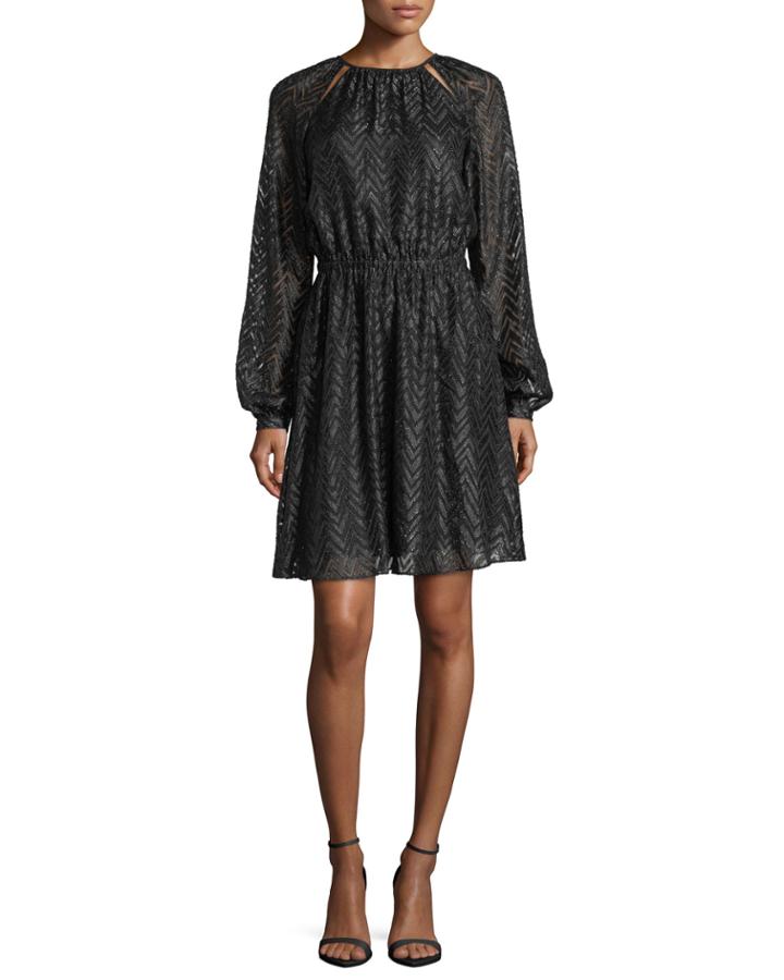 Long Bishop-sleeve A-line Jacquard Dress